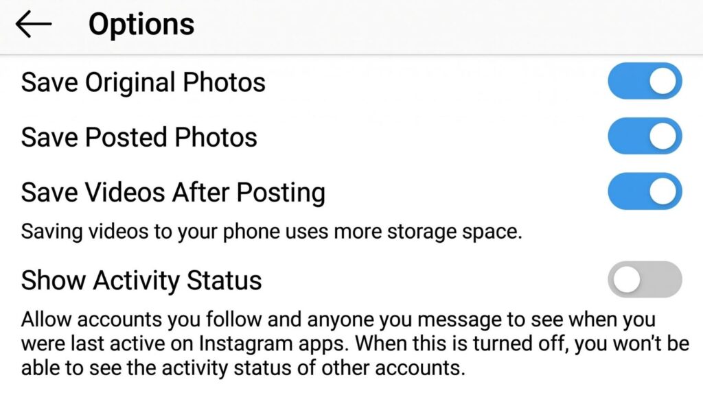 status on instagram app